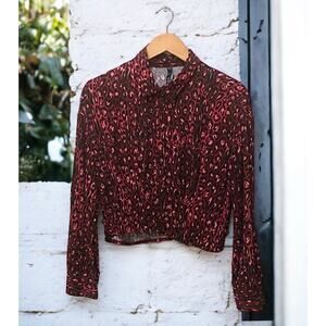 Zara trf Collection Burgandy Leopard Print Cropped Blouse